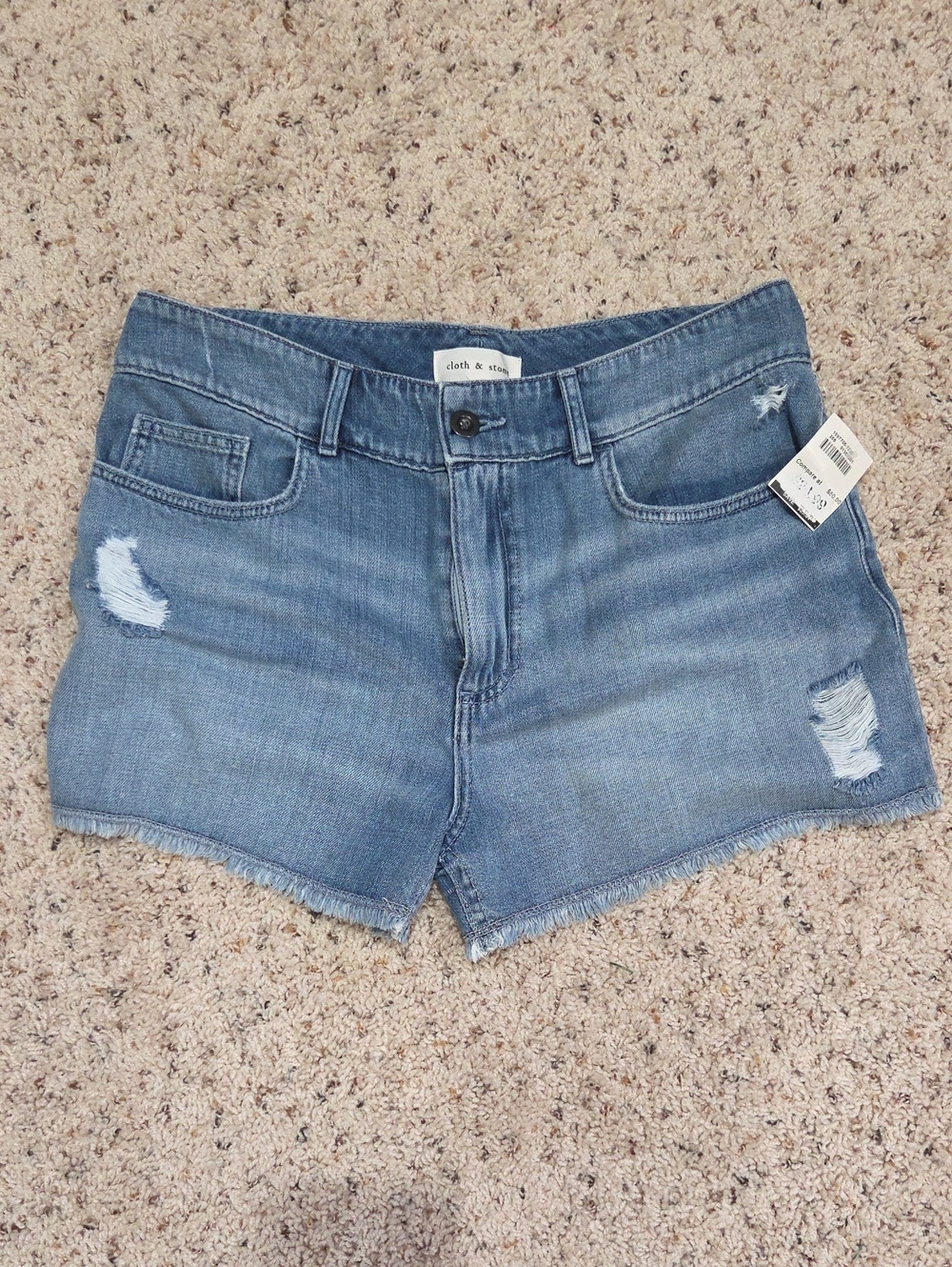 cloth & stone light blue distressed denim cut-off shorts